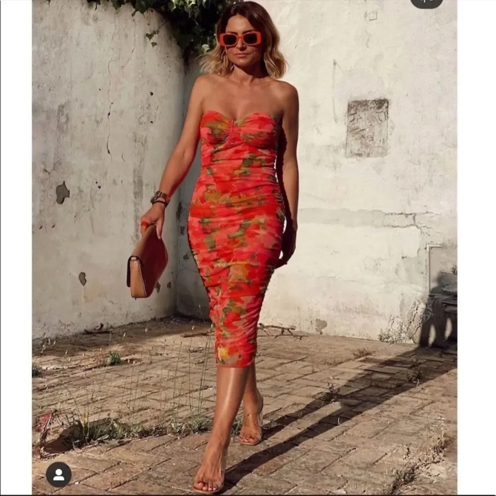 ZARA PRINTED TULLE CORSET DRESS - Picture 1 of 12